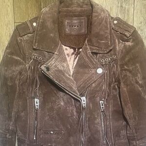 Blank NYC Coffee Bean 100% Suede Leather Fringe Moto Jacket Xs Hipster Boho